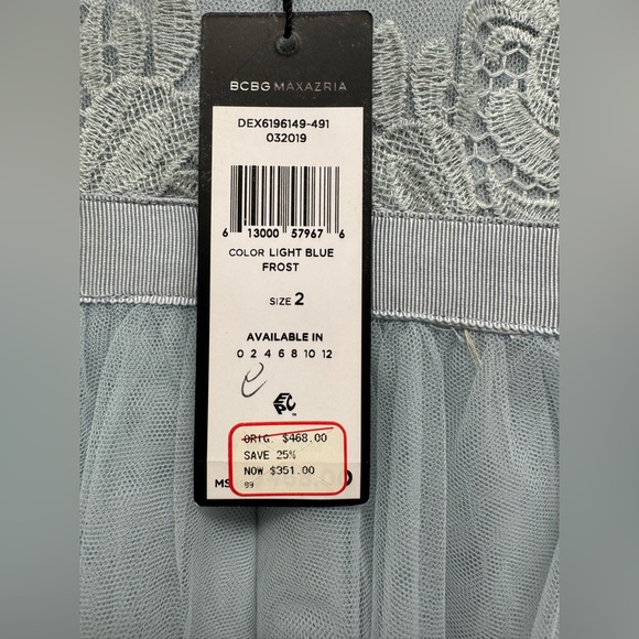 BCBGMaxAzria Pale Blue Lace Bodice Tulle Gown woman’s 2 NWT MRSP $468 - Picture 7 of 11
